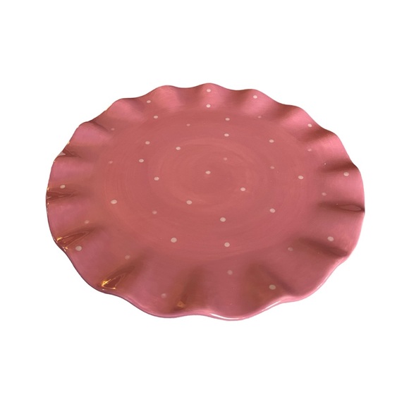 Simple Pretty Pink with White Polka Dot & Wavey Edges 4” Cake Stand - Picture 2 of 5